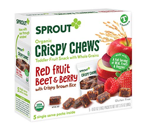 Book Cover Sprout Organic Baby Food, Stage 4 Toddler Fruit Snacks, Red Fruit Beet & Berry Crispy Chews, 0.63 Oz Single Serve Packs (5 Count)