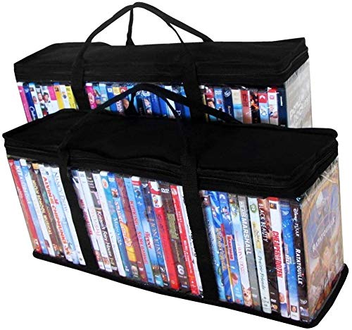 Book Cover ALLmuis DVD Storage Organizer - Classic Set Of 2 Storage Bags With Room For 40 DVDs Each For A Total Of 80