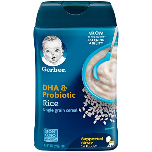Book Cover Gerber DHA & Probiotic Single-Grain Rice Baby Cereal, 8 Ounces (Pack of 6)