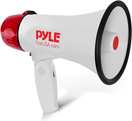 Book Cover Pyle Megaphone Speaker PA Bullhorn - 20 Watts & Adjustable Vol Control w/ Built-in Siren & 800 Yard Range for Football, Baseball, Hockey, Cheerleading Fans & Coaches or for Safety Drills - PMP20