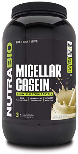 Book Cover NutraBio Micellar Casein - Protein Powder, 2 lbs Alpine Vanilla - Slow Digesting - Muscle Growth - Essential Amino Acids - Non-GMO - Gluten & Soy Free