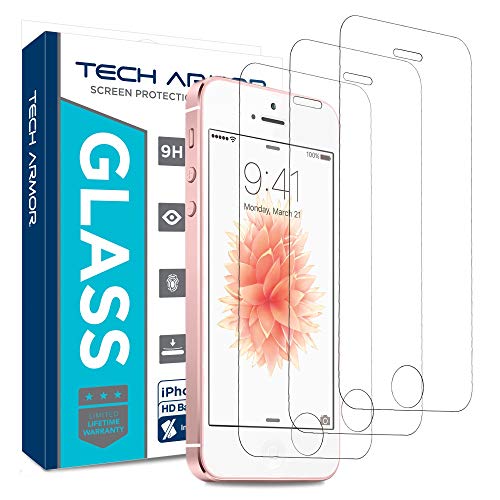 Book Cover Tech Armor Ballistic Glass Screen Protector Designed for Apple iPhone 5C, 5S, 5 and Se (2016) 3 Pack Tempered Glass