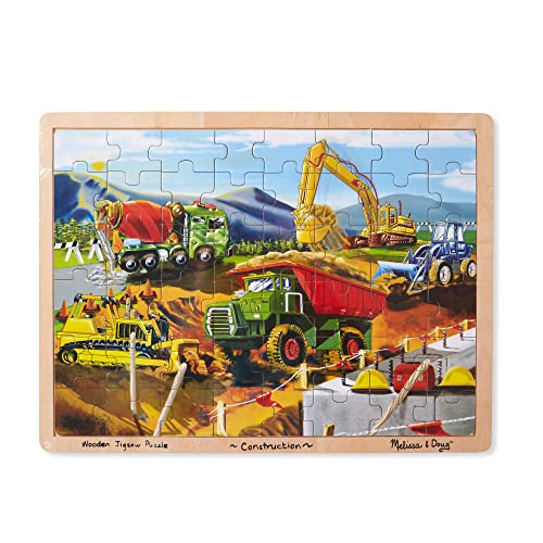 Book Cover Melissa & Doug Construction Vehicles Wooden Jigsaw Puzzle With Storage Tray (48 pcs)