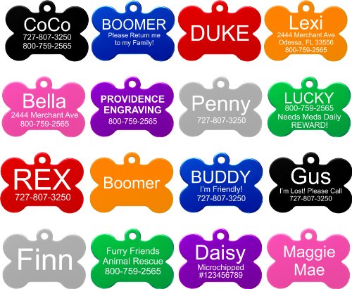 Book Cover Providence Engraving Pet ID Tags | 8 Shapes & Colors to Choose from | Dog Cat Aluminum