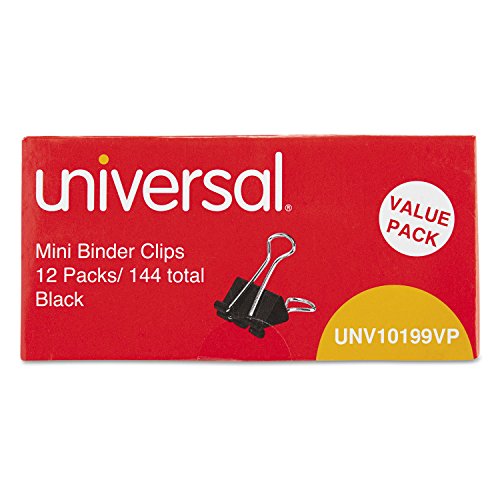 Book Cover 1 X Mini Binder Clips, Steel Wire, 1/4 Capacity, 1/2 Wide, Black/Silver, 144/Pack by Universal