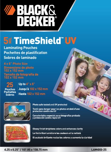 Book Cover BLACK + DECKER TimeShield UV Thermal Laminating Pouches, 4 x 6 Photo, 5 mil - 25 Pack (LAM4X6-25)