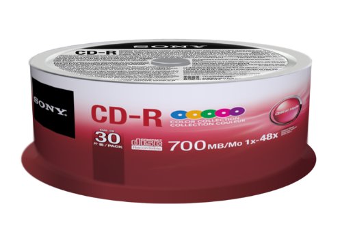 Book Cover Sony 30CDQ80XP CD-R 48X 80 min/700MB Color Spindle Compact Disc, 30-Pack