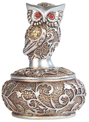 Book Cover George S. Chen Imports SS-G-54365, 4 Inch Silver and Bronze Owl with Red Gems Trinket Box