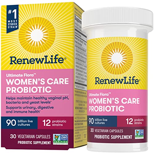 Book Cover Renew Life Women's Care Probiotic, 90 Billion CFU Per Capsule, 12 Strains, Shelf Stable Probiotic, Gluten, Dairy and Soy Free, 30 Capsules