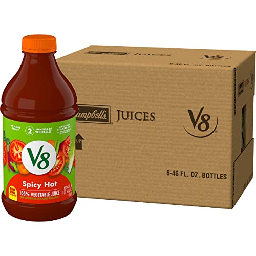 Book Cover V8 Spicy Hot 100% Vegetable Juice, Vegetable Blend with Tomato Juice, 46 FL OZ Bottle (Pack of 6)