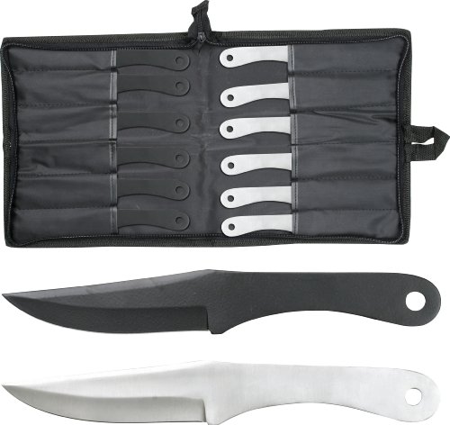 Book Cover Perfect Point PAK-712-12 Throwing Knife Set with 12 Knives, Silver and Black Blades, Steel Handles, 8-1/2-Inch Overall