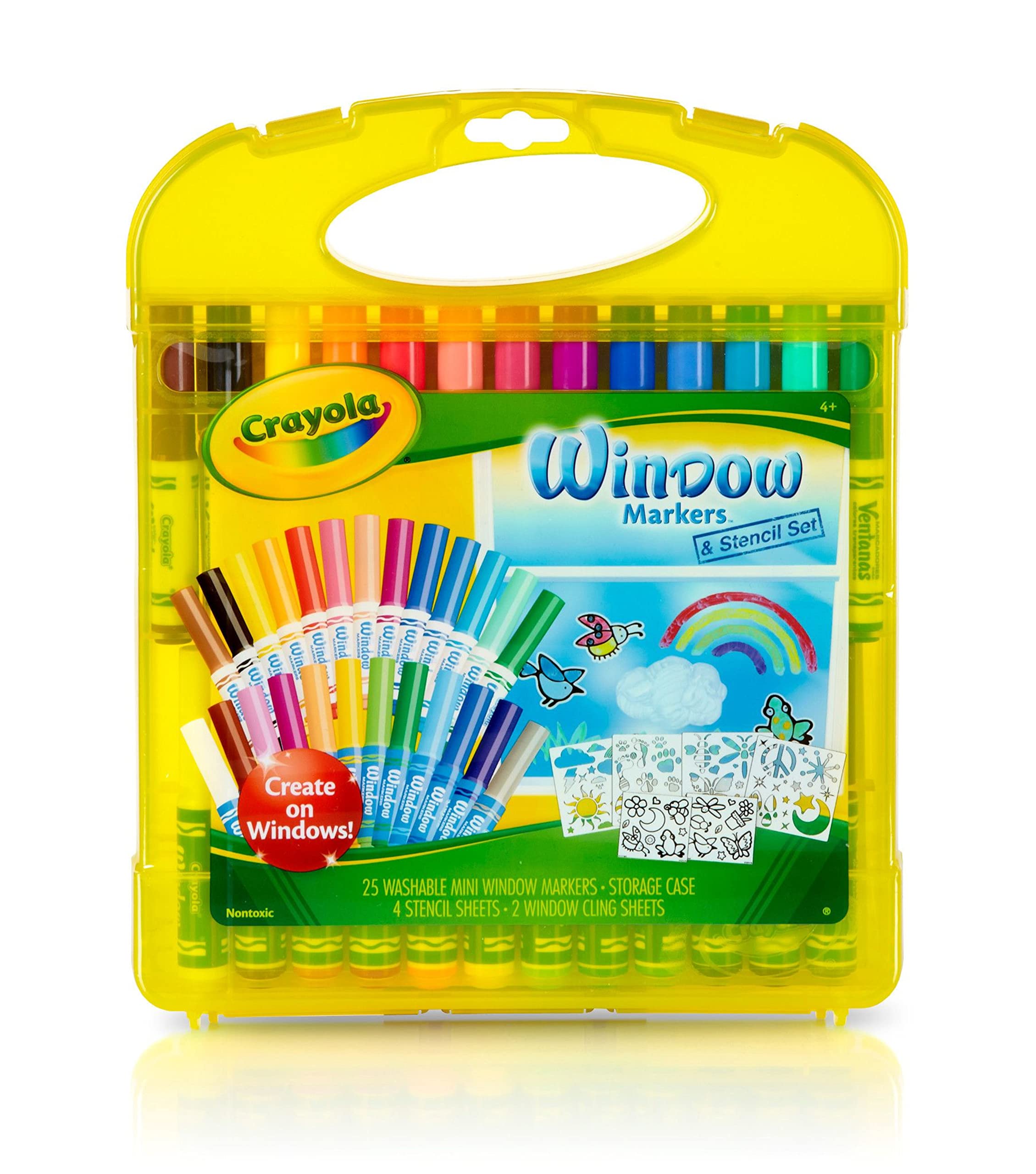 Book Cover Crayola Window Markers & Stencil Set, Craft, 30+ Pieces, Gifts for Kids