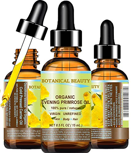 Book Cover ORGANIC EVENING PRIMROSE OIL. 100% Pure / Natural / Undiluted / Unrefined /Certified Organic/ Cold Pressed Carrier Oil. Rich antioxidant to rejuvenate and moisturize the skin and hair. 0.5 Fl.oz.- 15 ml. by Botanical Beauty