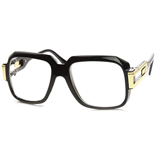 Book Cover MLC Eyewear Oversized Rectangular Hip Hop Nerdy Black and Gold Clear Lens Glasses