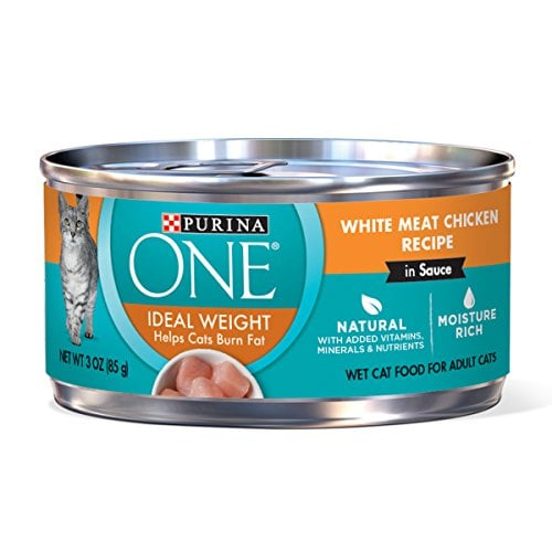 Book Cover Purina ONE Natural Weight Control Wet Cat Food, Ideal Weight White Meat Chicken Recipe in Sauce - (24) 3 oz. Pull-Top Cans