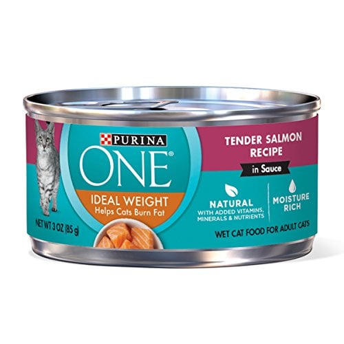 Book Cover Purina ONE Natural Weight Control Wet Cat Food, Ideal Weight Tender Salmon Recipe - (24) 3 oz. Pull-Top Cans