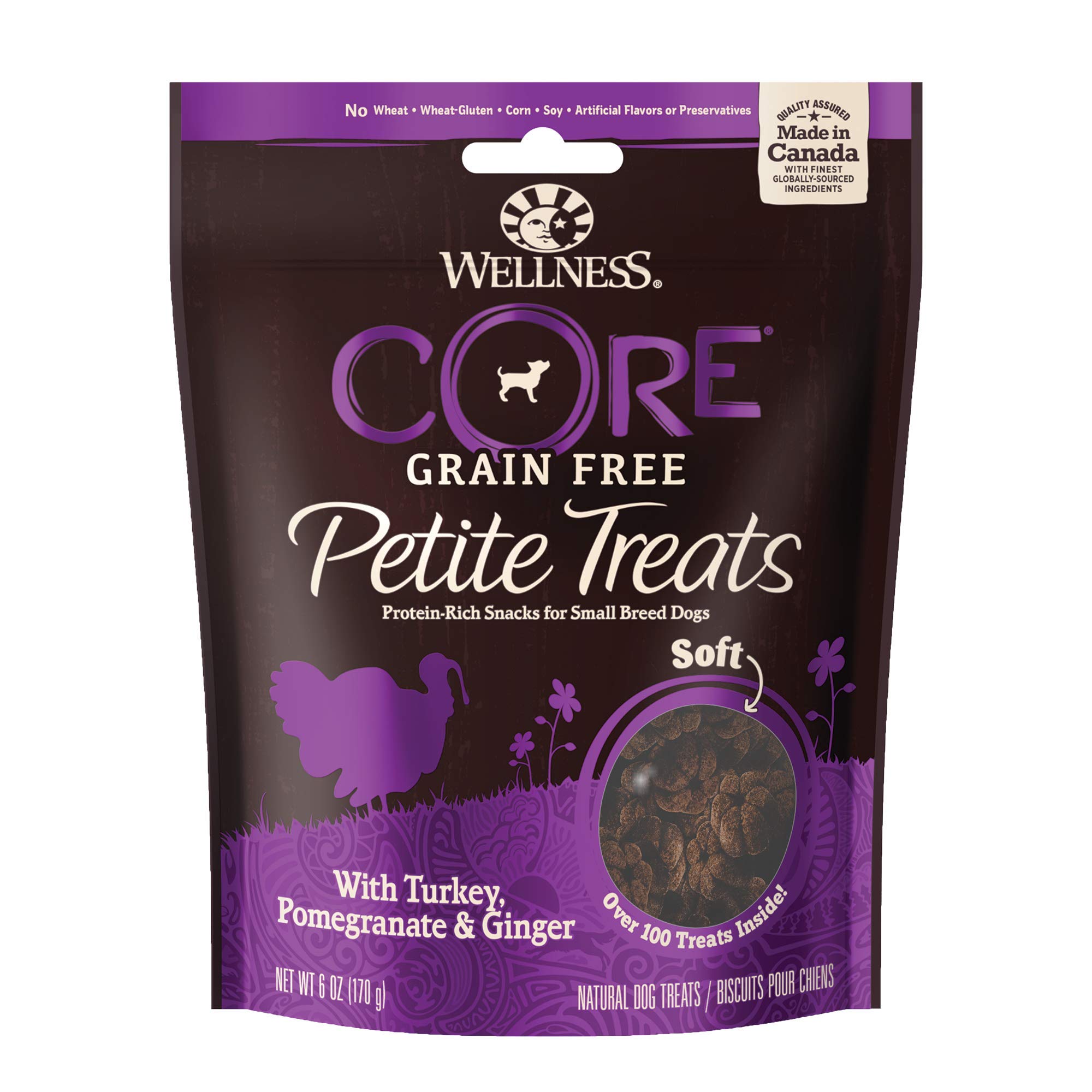 Book Cover Wellness Petite Treats Natural Grain Free Small Breed Soft Dog Treats, Turkey & Pomegranate, 6-Ounce Bag Old Packaging Turkey & Pomegranate 6 Ounce