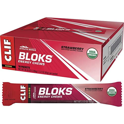 Book Cover Clif Bloks - Energy Chews - Strawberry- Non-GMO - Plant Based Food - Fast Fuel for Cycling and Running-Workout Snack (2.1 Ounce Packet, 18 Count) - (Assortment May Vary)