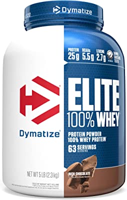 Book Cover Dymatize Elite 100% Whey Protein Powder, Take Pre Workout or Post Workout, Quick Absorbing & Fast Digesting, Rich Chocolate, 5 Pound
