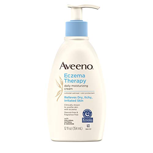 Book Cover Aveeno Eczema Therapy Daily Moisturizing Cream for Sensitive Skin, Soothing Lotion with Colloidal Oatmeal for Dry, Itchy, and Irritated Skin, Steroid-Free and Fragrance-Free, 12 fl. oz