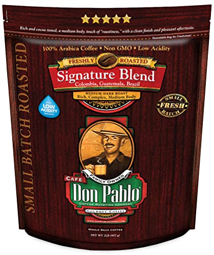 Book Cover Don Pablo Gourmet Coffee - Signature Blend - Medium Dark Roast - Whole Bean Coffee - 100% Arabica Beans - Low Acidity and Non-GMO - 2lb bag