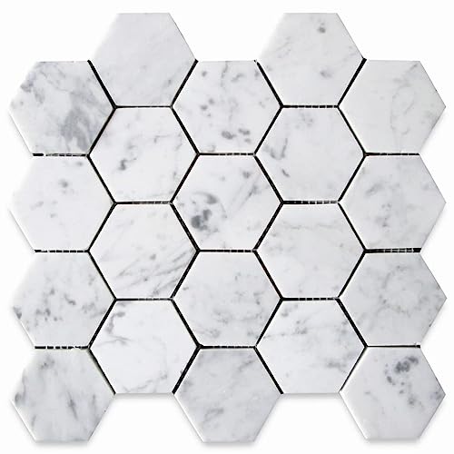 Book Cover Stone Center Online Carrara White Marble 3 inch Hexagon Mosaic Tile Honed Kitchen Bath Wall Floor Backsplash Shower (1 Sheet)