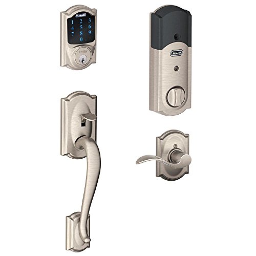 Book Cover Schlage Connect Camelot Touchscreen Deadbolt with Built-In Alarm and Handleset Grip with Accent Lever, Satin Nickel, FE469NX ACC 619 CAM RH, Works with Alexa