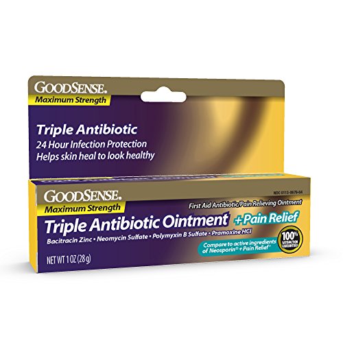 Book Cover GoodSense Maximum Strength Triple Antibiotic Ointment plus Pain Relief, Soothes Painful Cuts, Scrapes, and Burns, While Preventing Infection, 1 Ounce