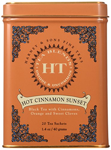 Book Cover Harney & Sons Caffeinated Hot Cinnamon Sunset Black Tea with Orange and Cloves Tin, 20 Count, Pack of 3