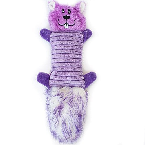Book Cover ZippyPaws - Zingy No Stuffing Durable Squeaky Plush Dog Toy - Purple Squirrel