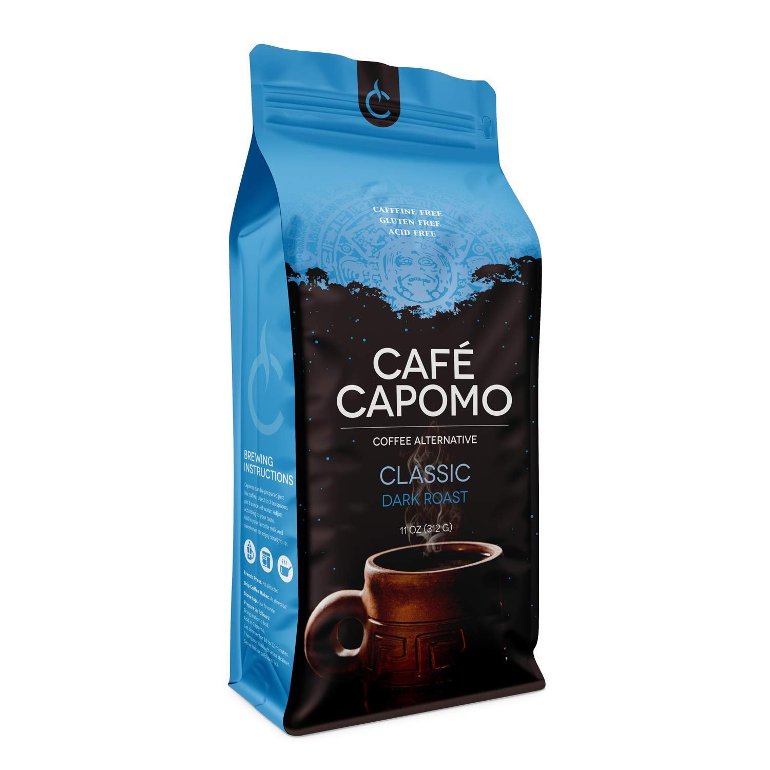 Book Cover Cafe Capomo Coffee Alternative, Classic Dark Roast Coffee Substitute With Capomo Maya Nut, Caffeine Free & Acid Free Coffee, Brew Like Coffee, 11 Oz Bag