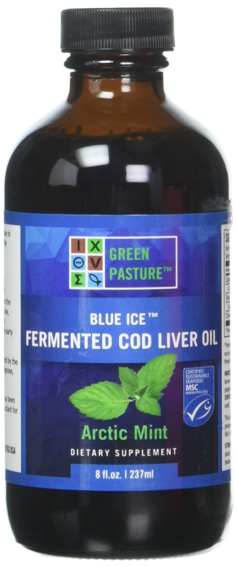 Book Cover Green Pasture Blue Ice Fermented Cod Liver Oil Liquid, Arctic Mint, 8 fl oz