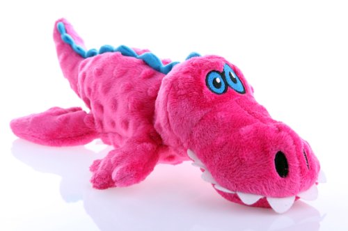 Book Cover goDog Gators With Chew Guard Technology Tough Plush Dog Toy, Pink, Large