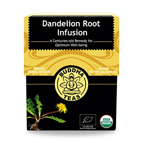 Book Cover Buddha Teas Organic Dandelion Root Tea - OU Kosher, USDA Organic, CCOF Organic, 18 Bleach-Free Tea Bags