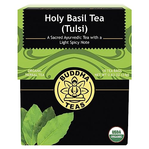 Book Cover Buddha Teas - Holy Basil - Organic Herbal Tea - For Cognitive Balance & Overall Health - Ayurvedic Tulsi - With Antioxidants - Caffeine Free - 100% Kosher & Non-GMO - 18 Tea Bags (Pack of 1)