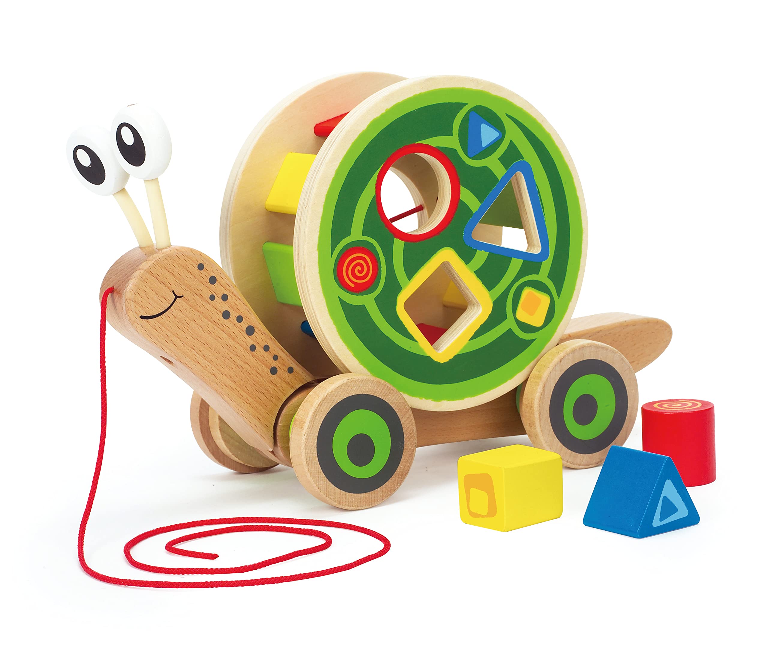 Book Cover Award Winning Hape Walk-A-Long Snail Toddler Wooden Pull Toy, L: 11.9, W: 4.4, H: 7.3 inch