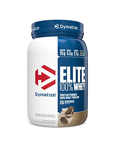 Book Cover Dymatize Elite 100% Whey Protein Powder, Take Pre Workout or Post Workout, Quick Absorbing & Fast Digesting, Cookies & Cream, 2 Pound