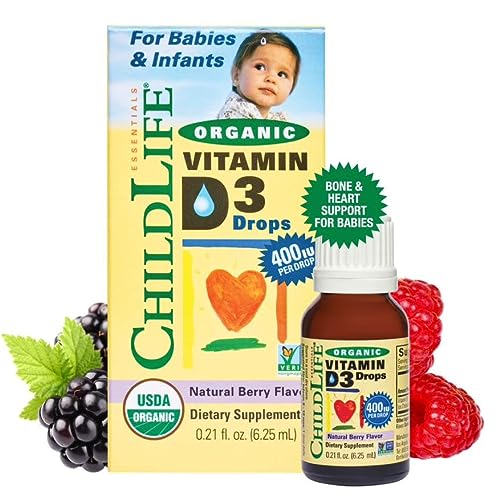 Book Cover CHILDLIFE ESSENTIALS Organic Vitamin D3 Liquid Drops, Natural Berry Flavor - Gluten Free, Alcohol Free, Casein Free, Non-GMO - 0.338 fl. oz