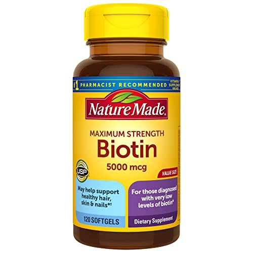 Book Cover Nature Made Maximum Strength Biotin 5000 mcg, Dietary Supplement may help support Healthy Hair, Skin & Nails, 120 Softgels