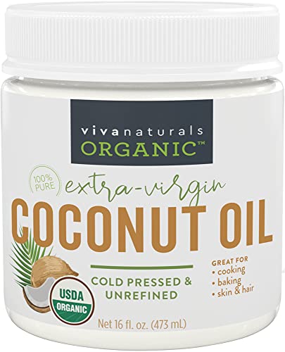 Book Cover Viva Naturals Organic Coconut Oil 16 Oz- Unrefined, Cold-Pressed Extra Virgin Coconut Oil, Great as Hair Oil, Skin Oil and Cooking Oil, USDA Organic and Non-GMO