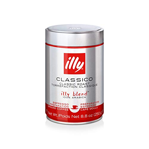 Book Cover illy Classico Espresso Ground Coffee, Medium Roast, Classic Roast with Notes of Chocolate & Caramel, 100% Arabica Coffee, All-Natural, No Preservatives, 8.8 Ounce, Ground for Espresso Machines