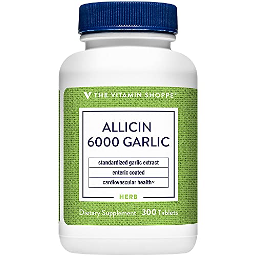 Book Cover The Vitamin Shoppe Allicin 6000mcg Garlic, 650mg, Enteric Coated Tablets for Easy Swallowing, Promotes Healthy Cholesterol and Overall Hearth Health, Take Once Daily (300 Tablets)