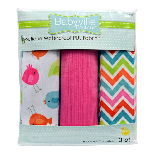 Book Cover Babyville Boutique 35282 PUL Fabric, Birds, Chevron and Pink Solid, 21 x 24-Inch (3-Count)