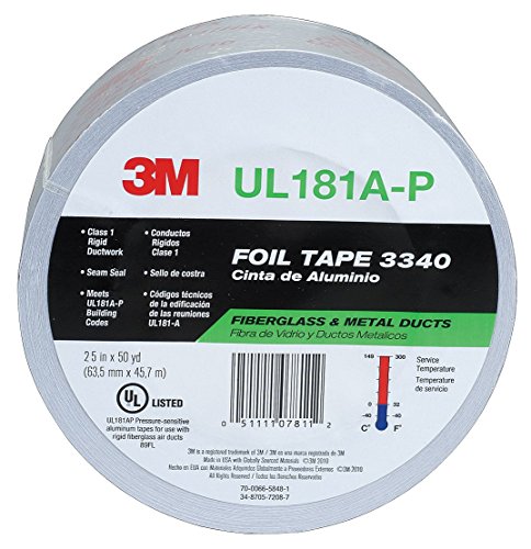 Book Cover 3M TALC Aluminum Foil Tape 3340, 2.5' x 50 yd, 4.0 mil, Silver, HVAC, Sealing and Patching Hot and Cold Air Ducts, Fiberglass Duct Board, Insulation, Metal Repair