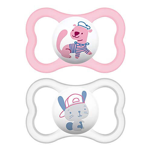 Book Cover MAM Sensitive Skin Pacifiers, Baby Pacifier 6+ Months, Best Pacifier for Breastfed Babies, 'Air' Design Collection, Girl, 2-Count
