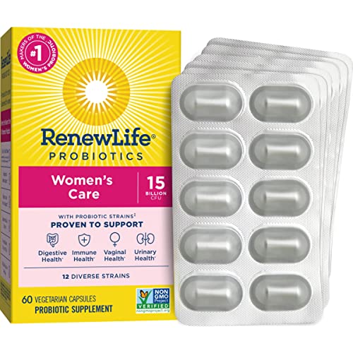 Book Cover Renew Life Women’s Probiotic - Ultimate Flora Women's Care Go-Pack Probiotic Supplement - Shelf Stable, Gluten, Dairy & Soy Free - 15 Billion CFU - 60 Vegetarian Capsules (Packaging May Vary)