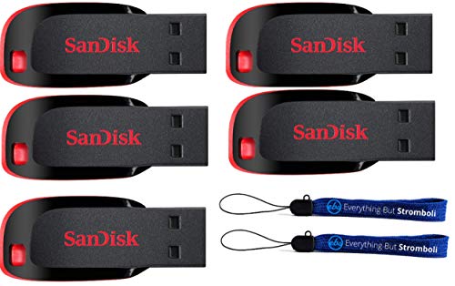 Book Cover SanDisk Cruzer Blade 16GB (5 pack) USB 2.0 Flash Drive Jump Drive Pen Drive SDCZ50-016G - Five Pack w/ (2) Everything But Stromboli (TM) Lanyard