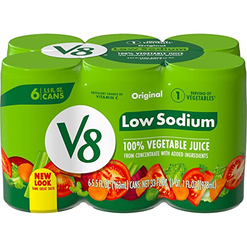 Book Cover V8 Low Sodium Original 100% Vegetable Juice, 5.5 oz. can (4 packs of 6, total of 24)