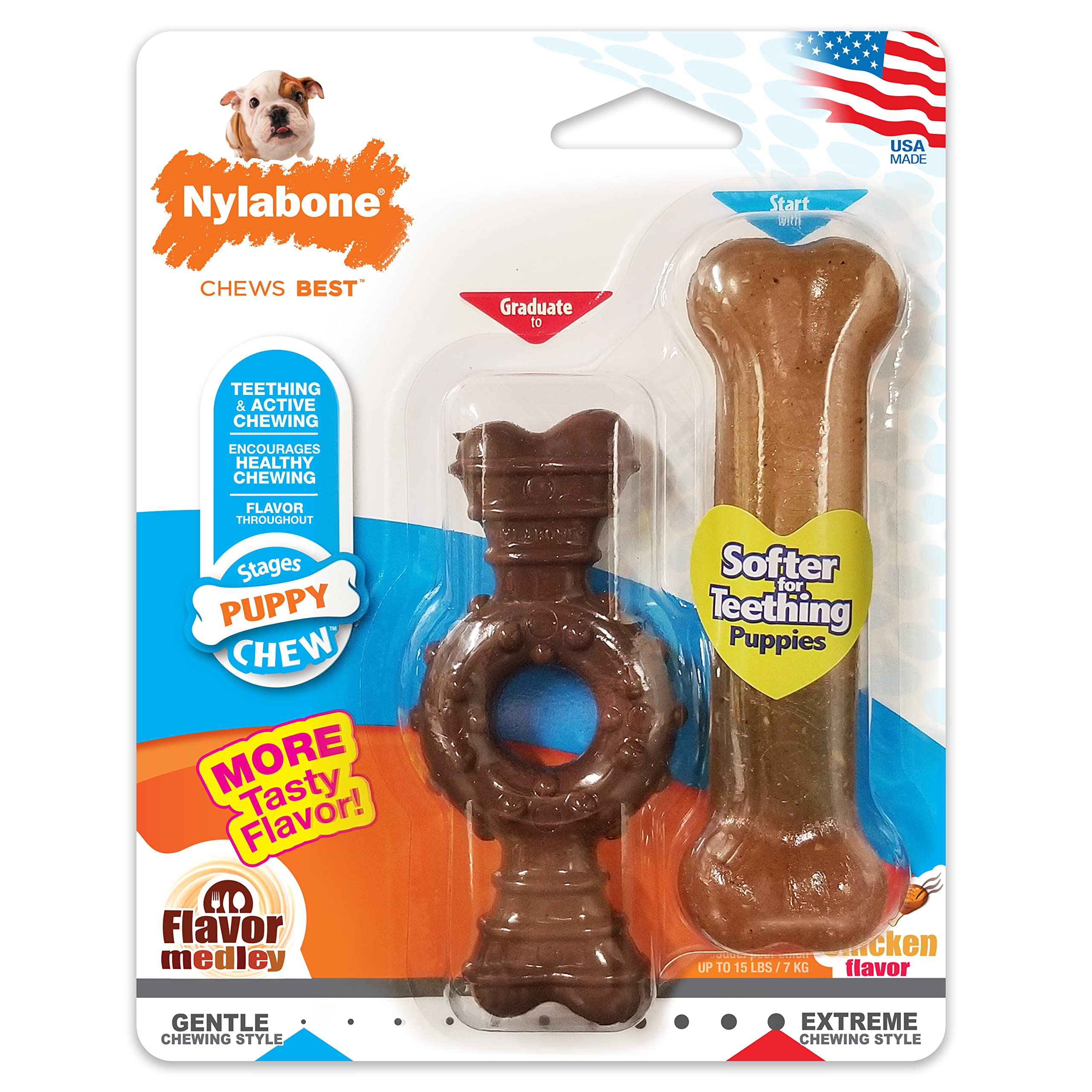 Book Cover Nylabone Just for Puppies Teething Chew Ring Bone & Toy Flavor Medley & Chicken Flavor X-Small/Petite (1 Count)