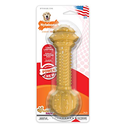 Book Cover Nylabone Dura Chew Large/ Extra Large Peanut Butter Flavored Barbell Dog Chew Toy